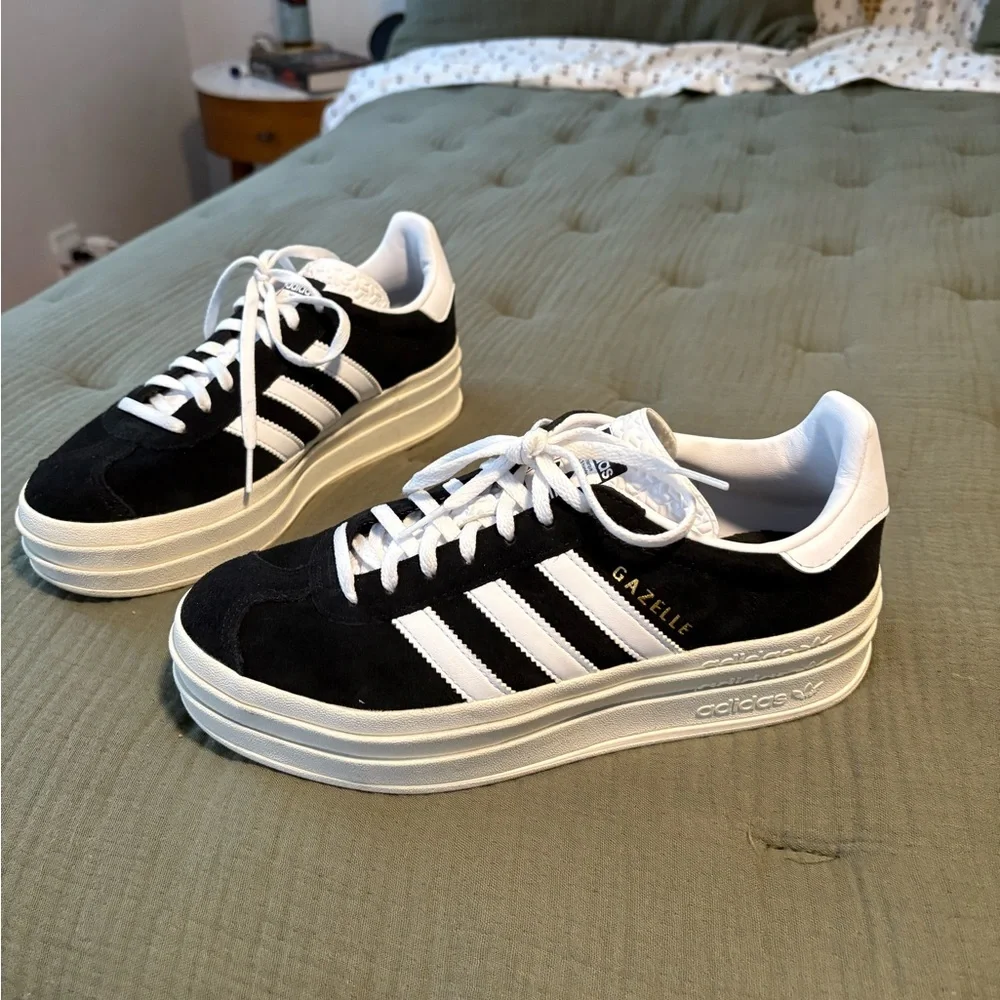 adidas Gazelle Black and White Platform Sneakers - Picture 6 of 8